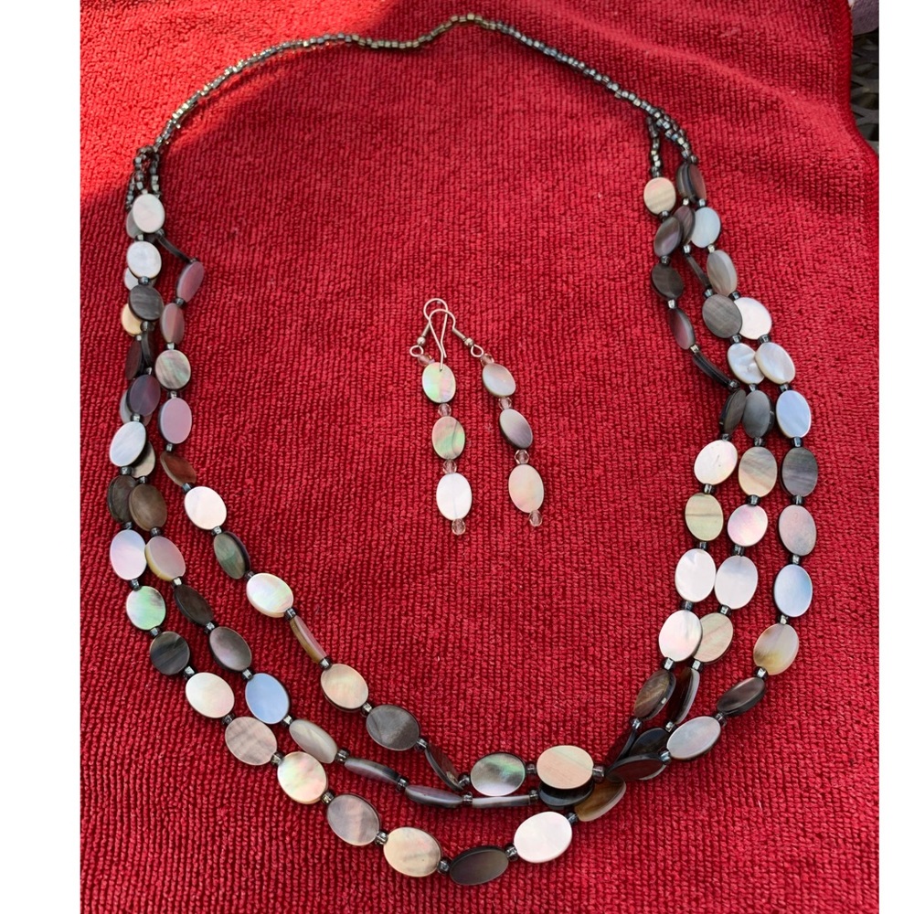 Stunning Black Shell Necklace & Earring set